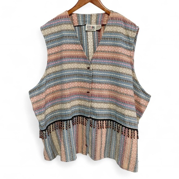 Stefano Internationa Tops - Multicolored Vintage Western Beaded Fringe Vest